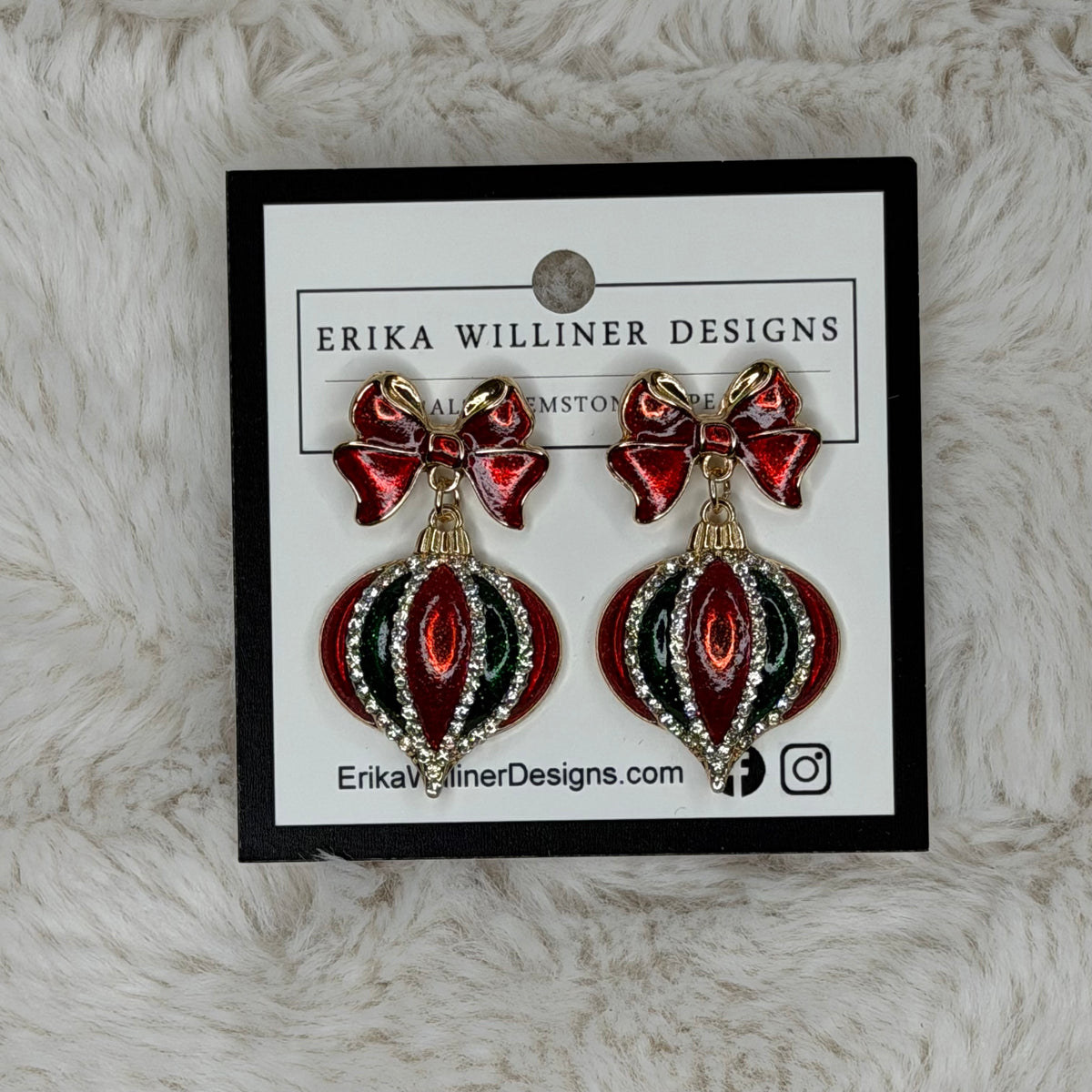 Red and Green Enamel Ornamnets Earrings | Erika Williner Designs