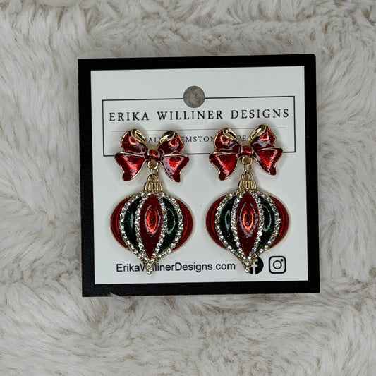 Red and Green Enamel Ornamnets Earrings | Erika Williner Designs