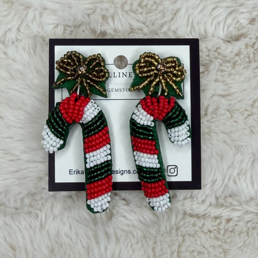 Beaded Candy Canes with Bow Earrings | Erika Williner Designs