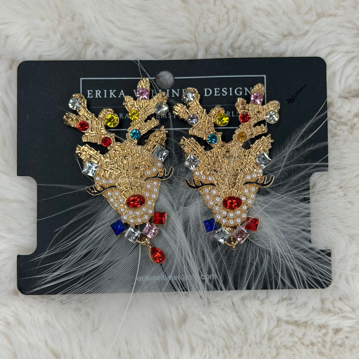Festive Reindeer with feathers Earrings | Erika Williner Designs