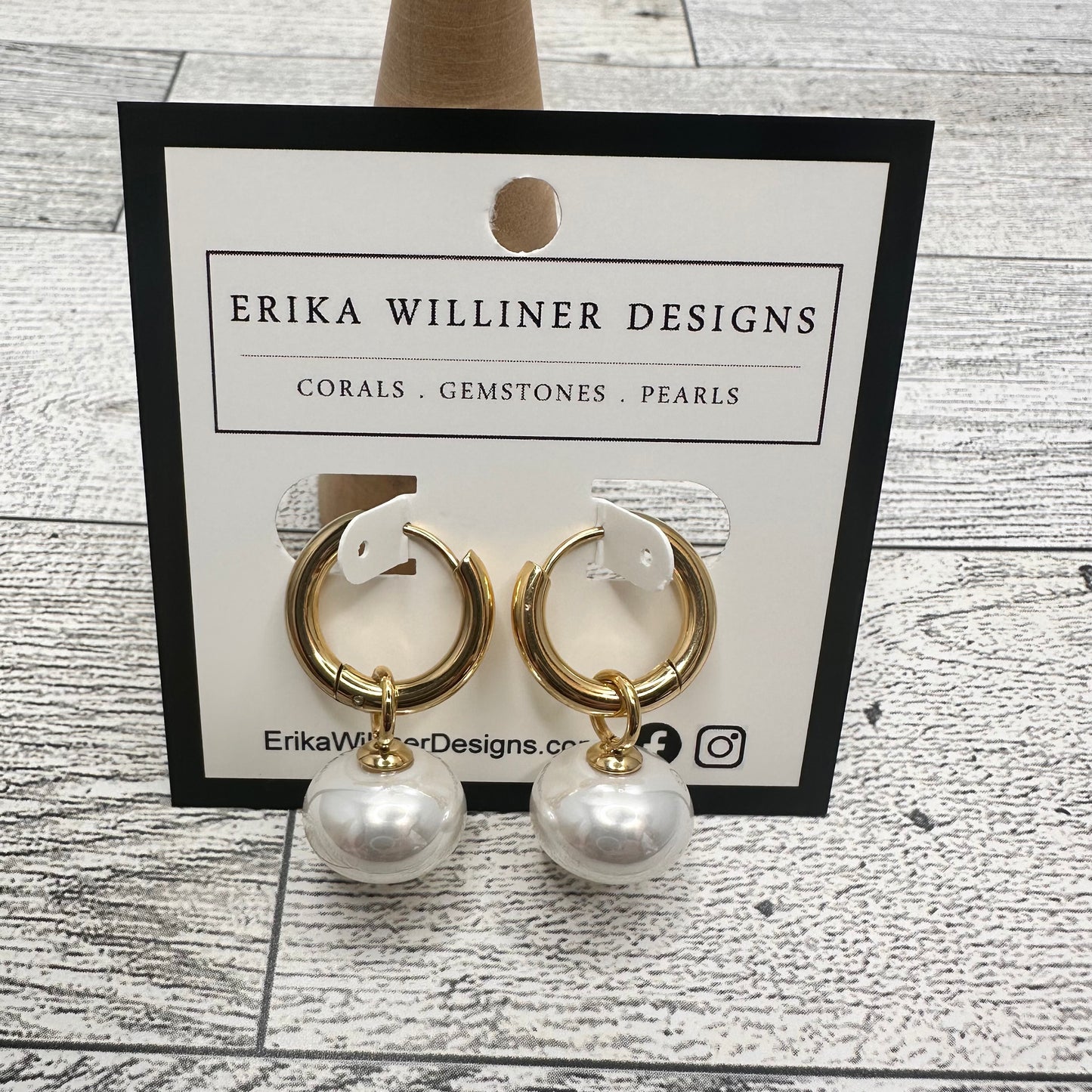 Dangle Single Pearl in Stainless Steel Hoop | Erika Williner Designs