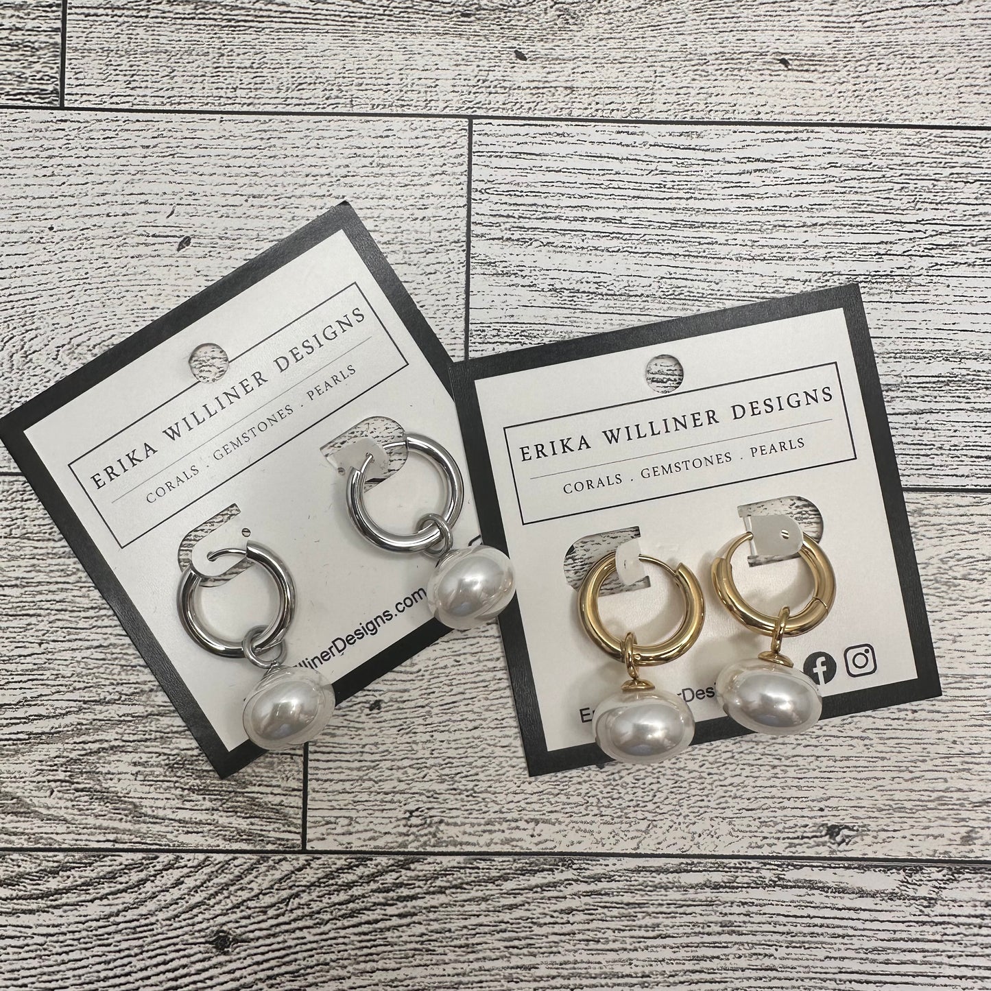 Dangle Single Pearl in Stainless Steel Hoop | Erika Williner Designs