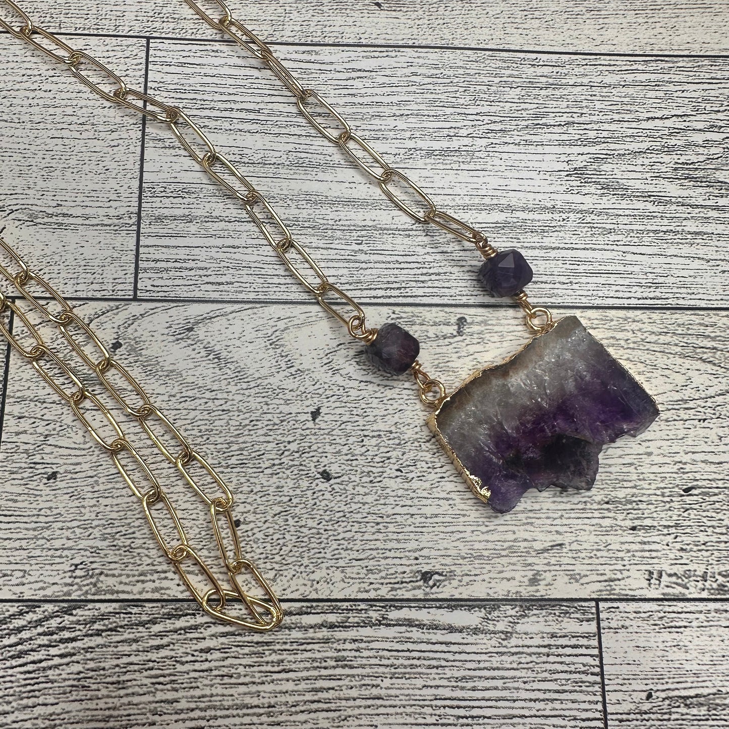 Amethyst Pendant in Paper Clip Chain Necklace | Erika Williner Designs