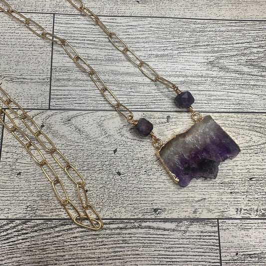 Amethyst Pendant in Paper Clip Chain Necklace | Erika Williner Designs