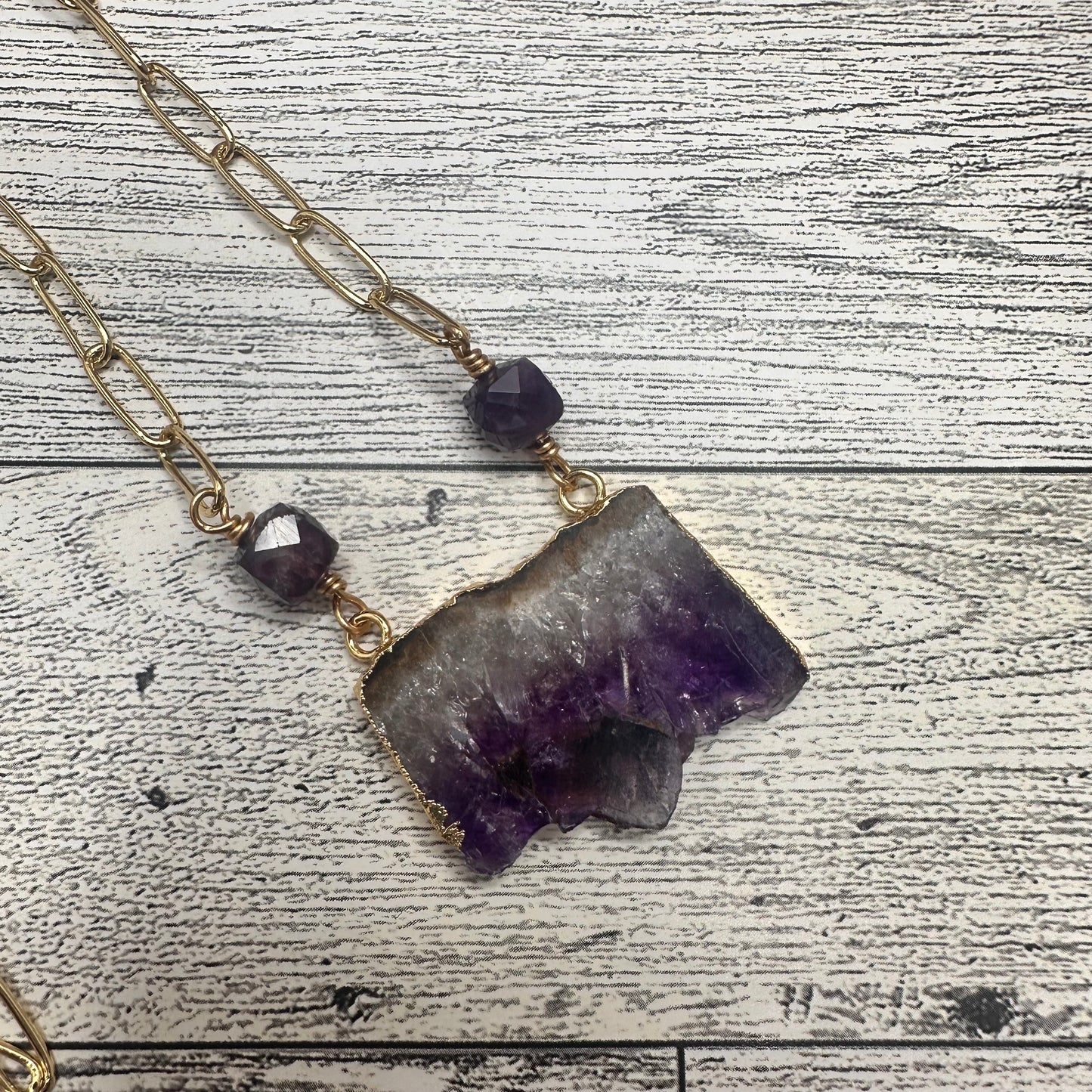 Amethyst Pendant in Paper Clip Chain Necklace | Erika Williner Designs
