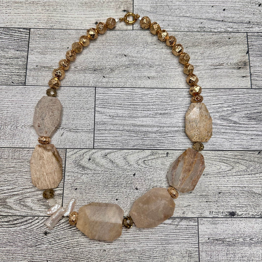 Agatized Coral Beads, Crystals, Fresh water Pearls and Lava Rock Statement Necklace | Erika Williner Designs