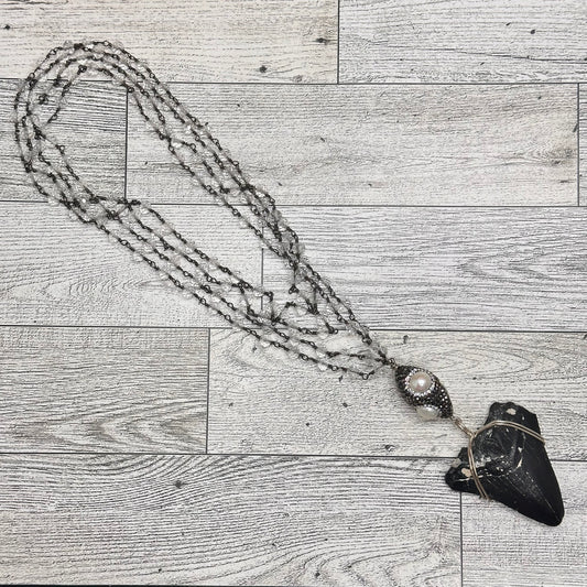 Fossilized Shark Tooth with Clear Faceted Crystals Chain | Erika Williner Designs