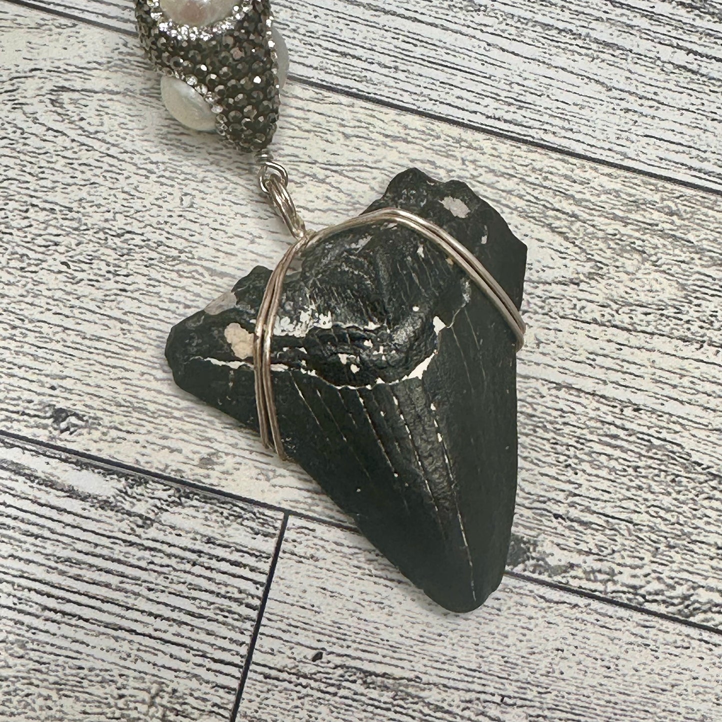 Fossilized Shark Tooth with Clear Faceted Crystals Chain | Erika Williner Designs
