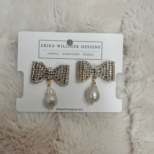 Sparkly Bows with Baroque Pearl Earrings | Erika Williner Designs