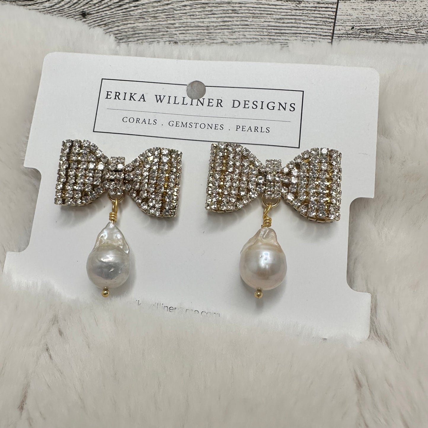 Sparkly Bows with Baroque Pearl Earrings | Erika Williner Designs