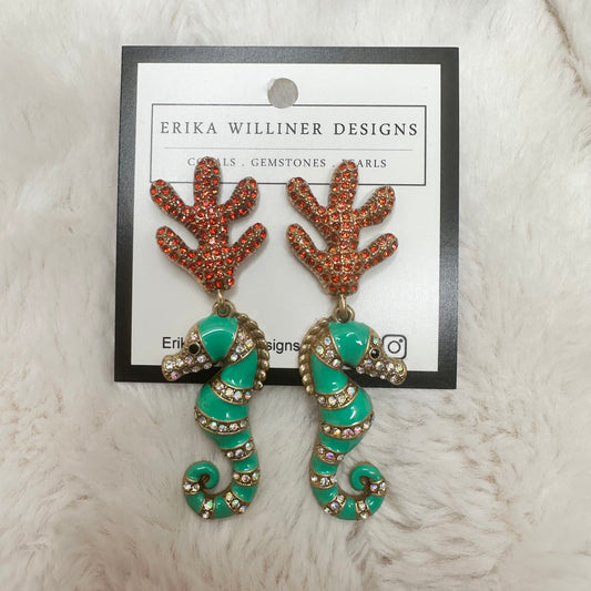 Sea Horse With Pave Coral Earrings | Erika Williner Designs