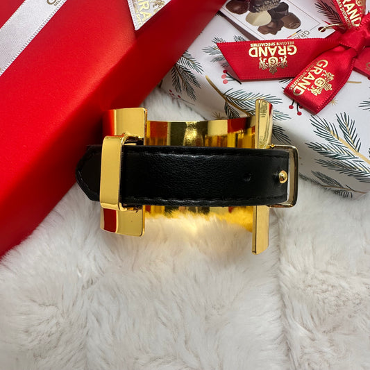 Gold Open Cuff Bracelet with Black Strap | Erika Williner Designs