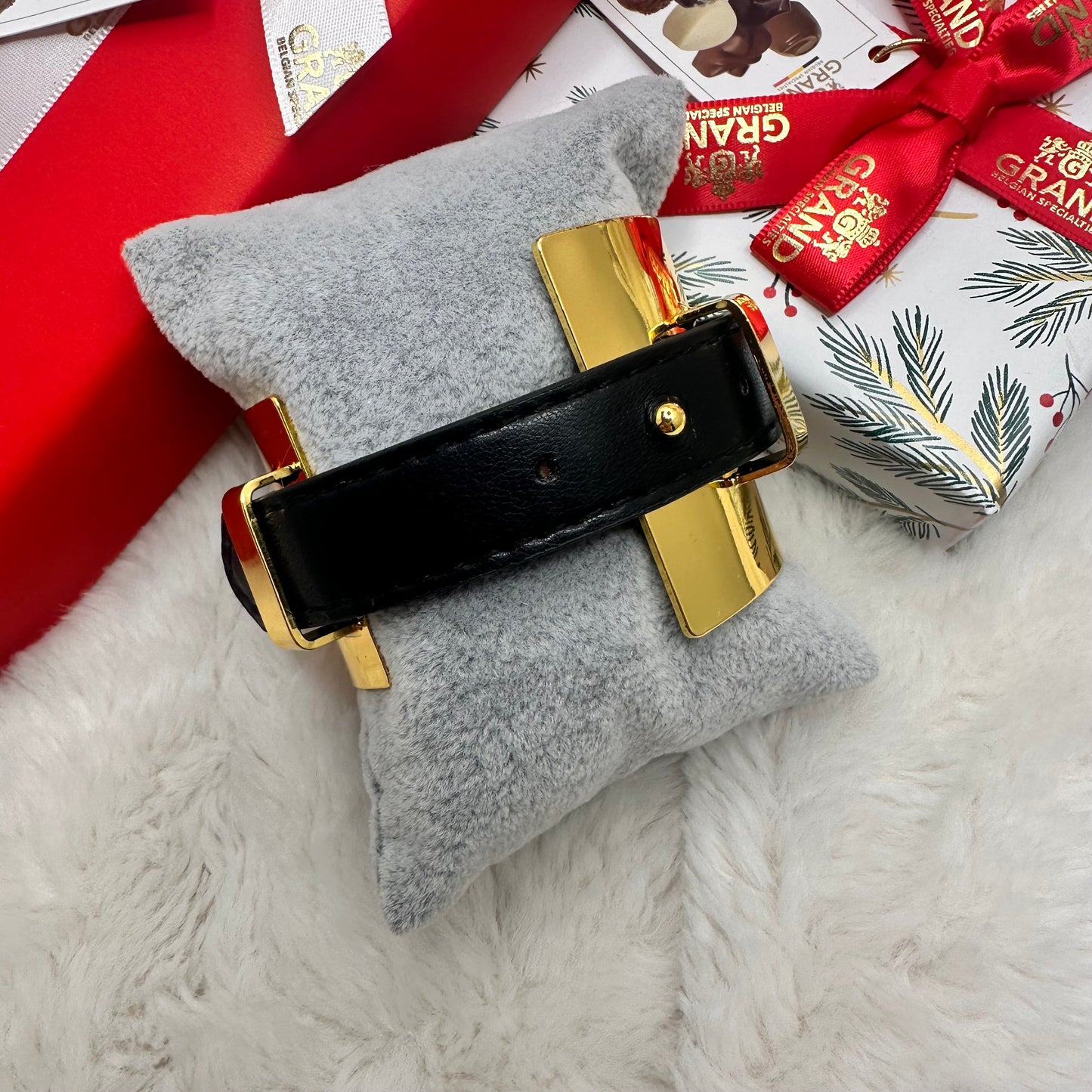Gold Open Cuff Bracelet with Black Strap | Erika Williner Designs