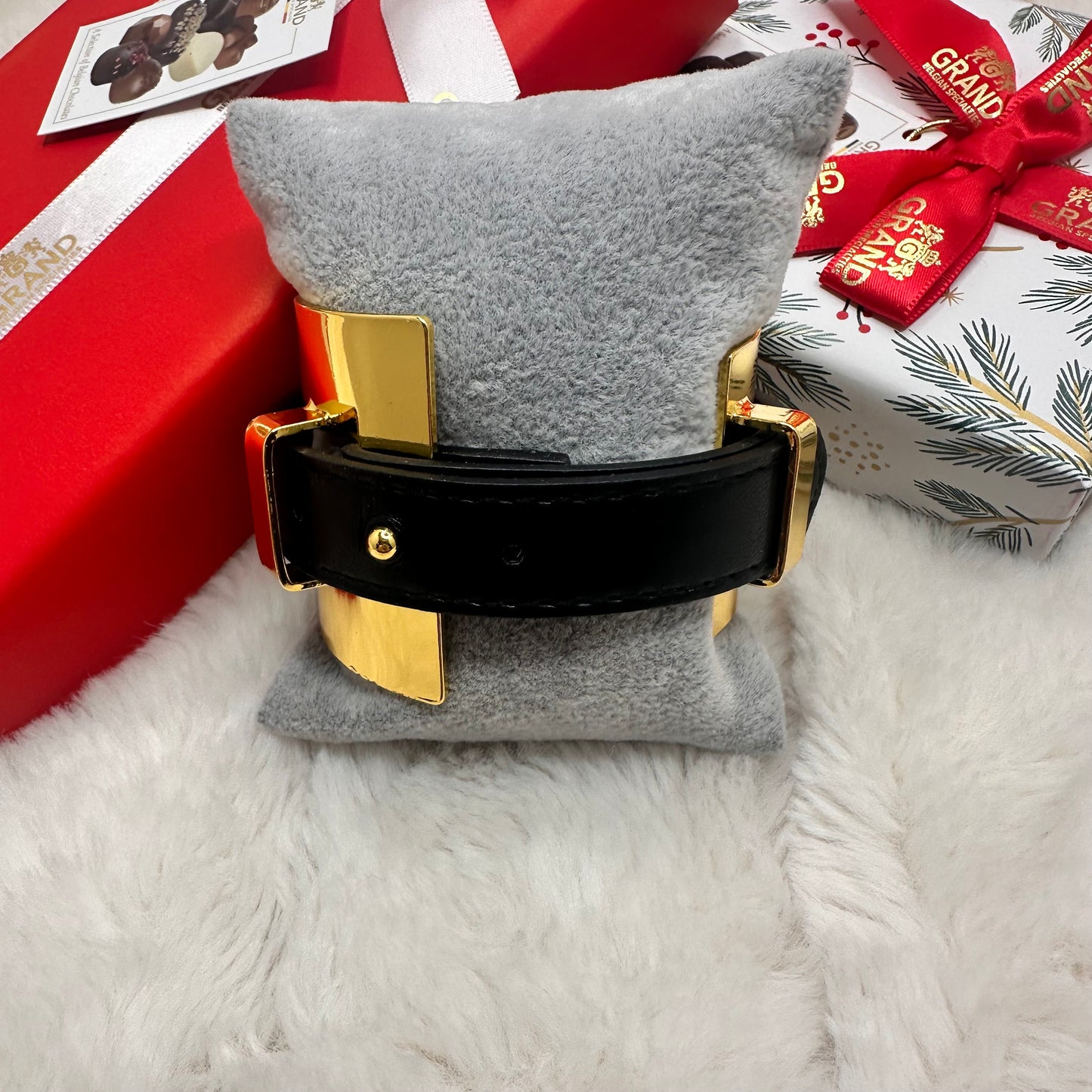 Gold Open Cuff Bracelet with Black Strap | Erika Williner Designs