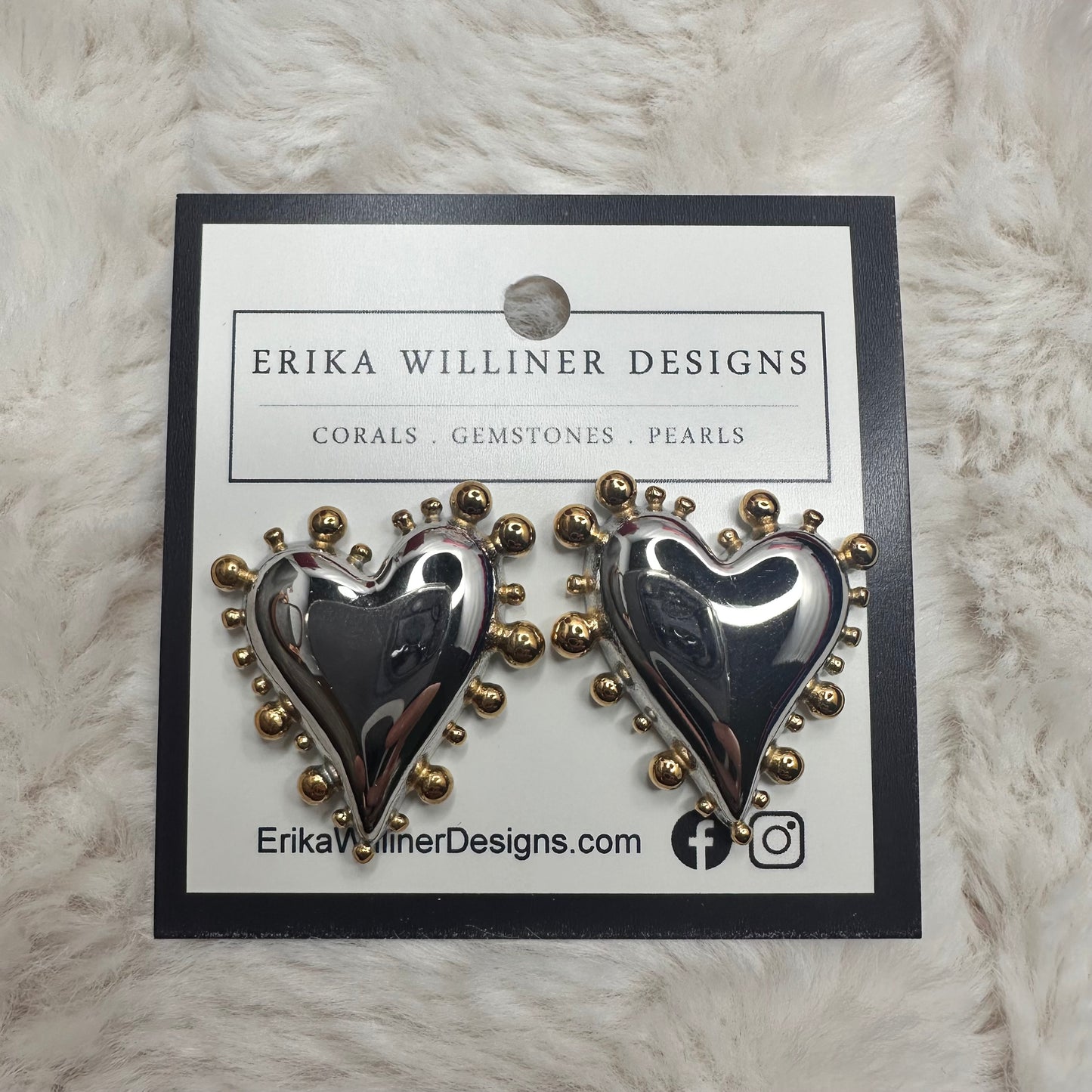 Silver Hearts with Gold Rivet Dots  Earrings | Erika Williner Designs