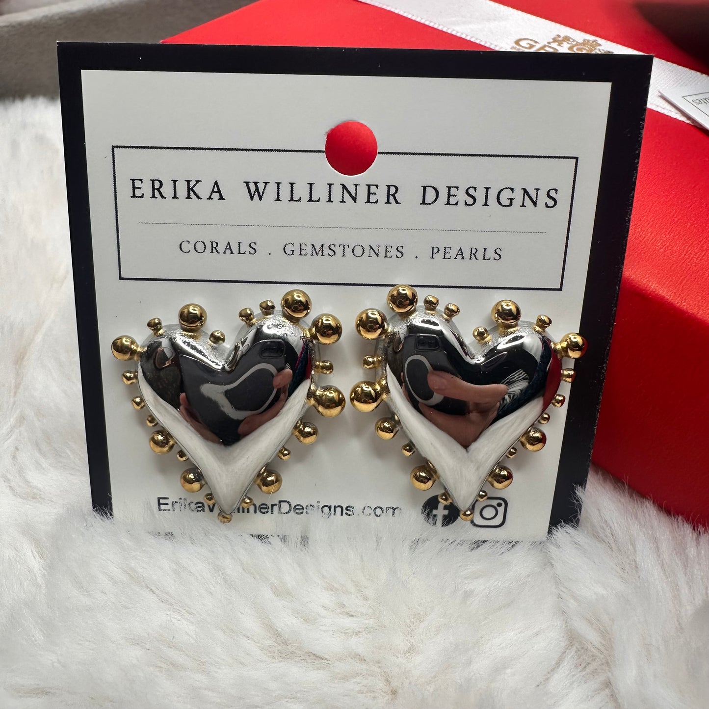 Silver Hearts with Gold Rivet Dots  Earrings | Erika Williner Designs