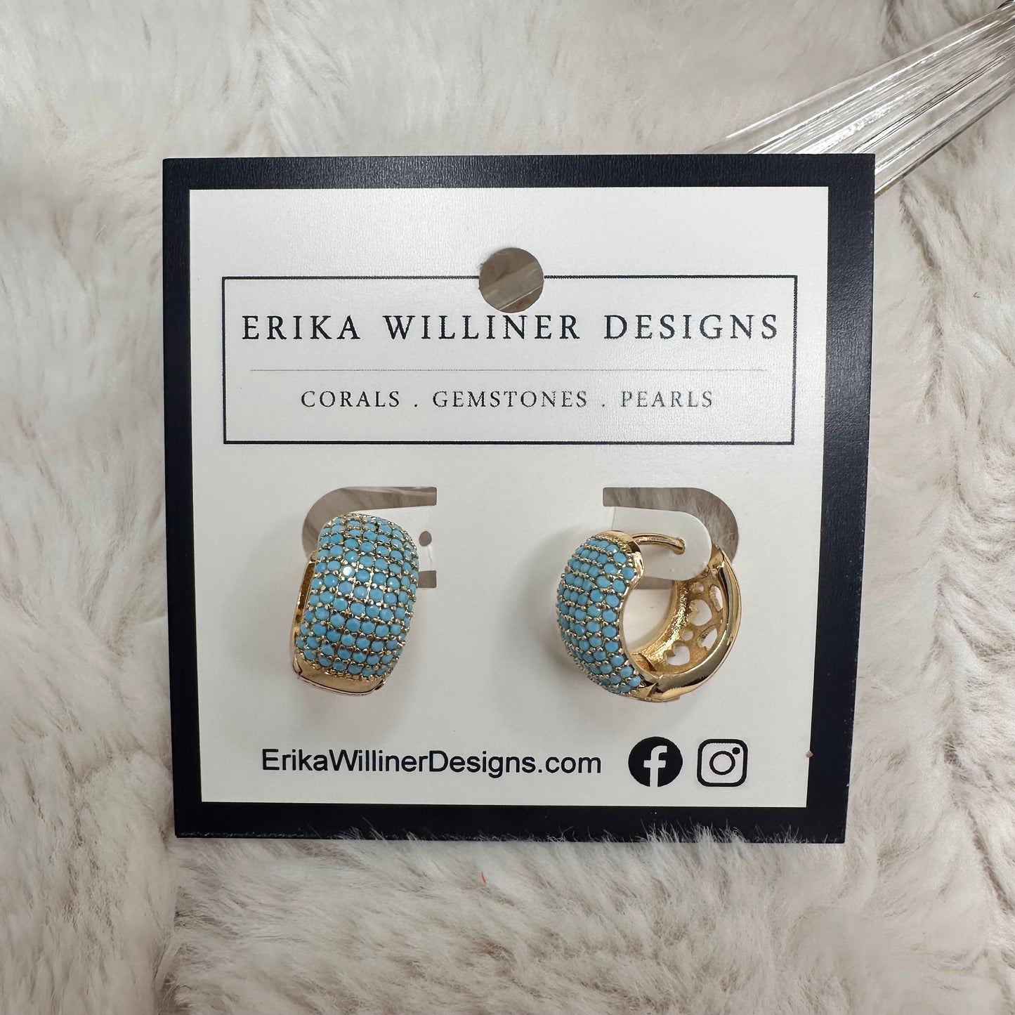 Turquoise Mini Pave Small Hoops | Erika Williner Designs