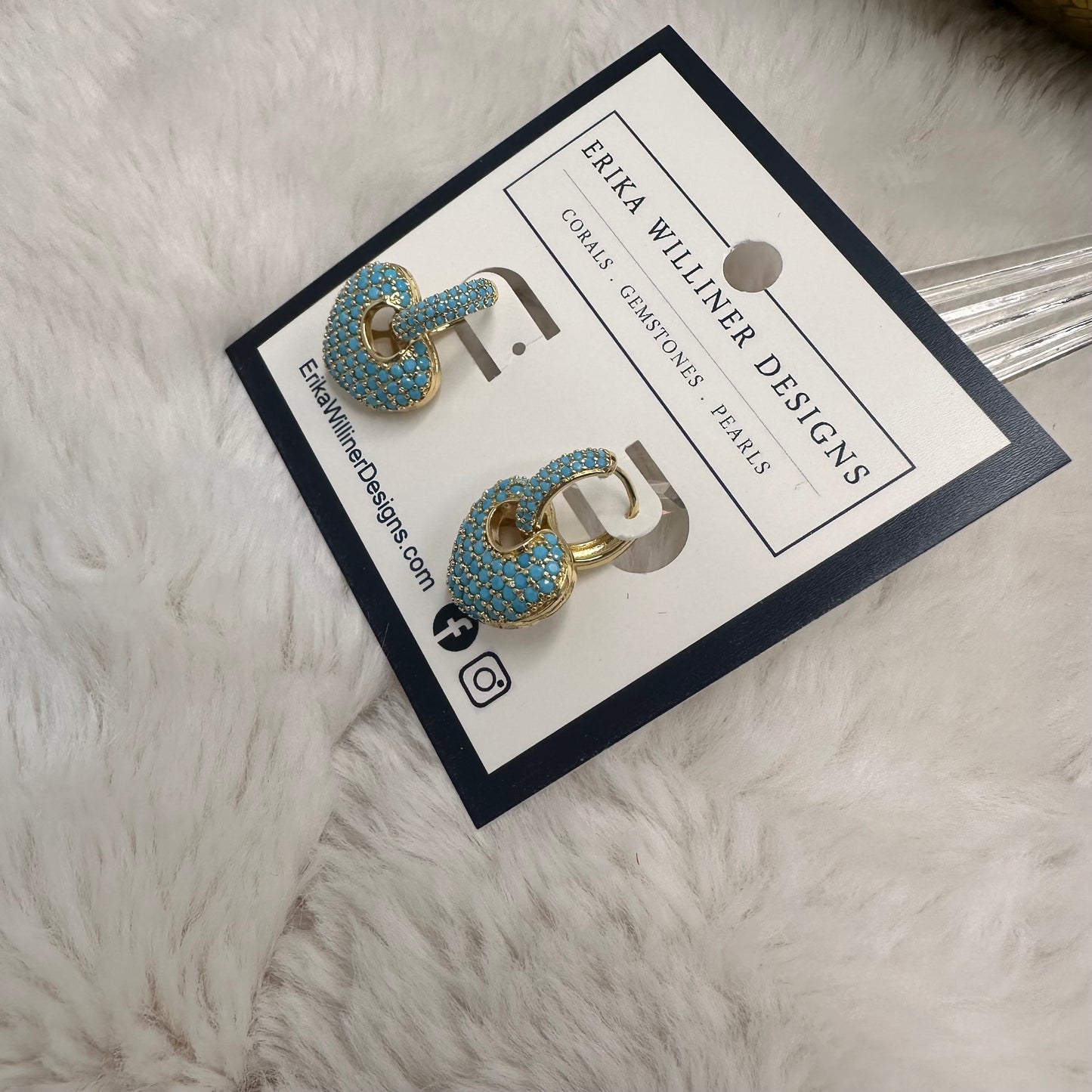 Heart and Hoops Turquoise Mini Pave Earrings | Erika Williner Designs