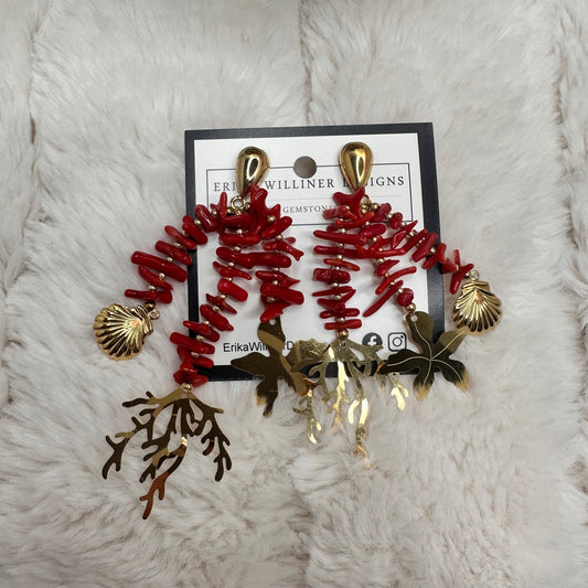 Red Coral Earrings with Gold Filigree Details | Erika Williner Designs