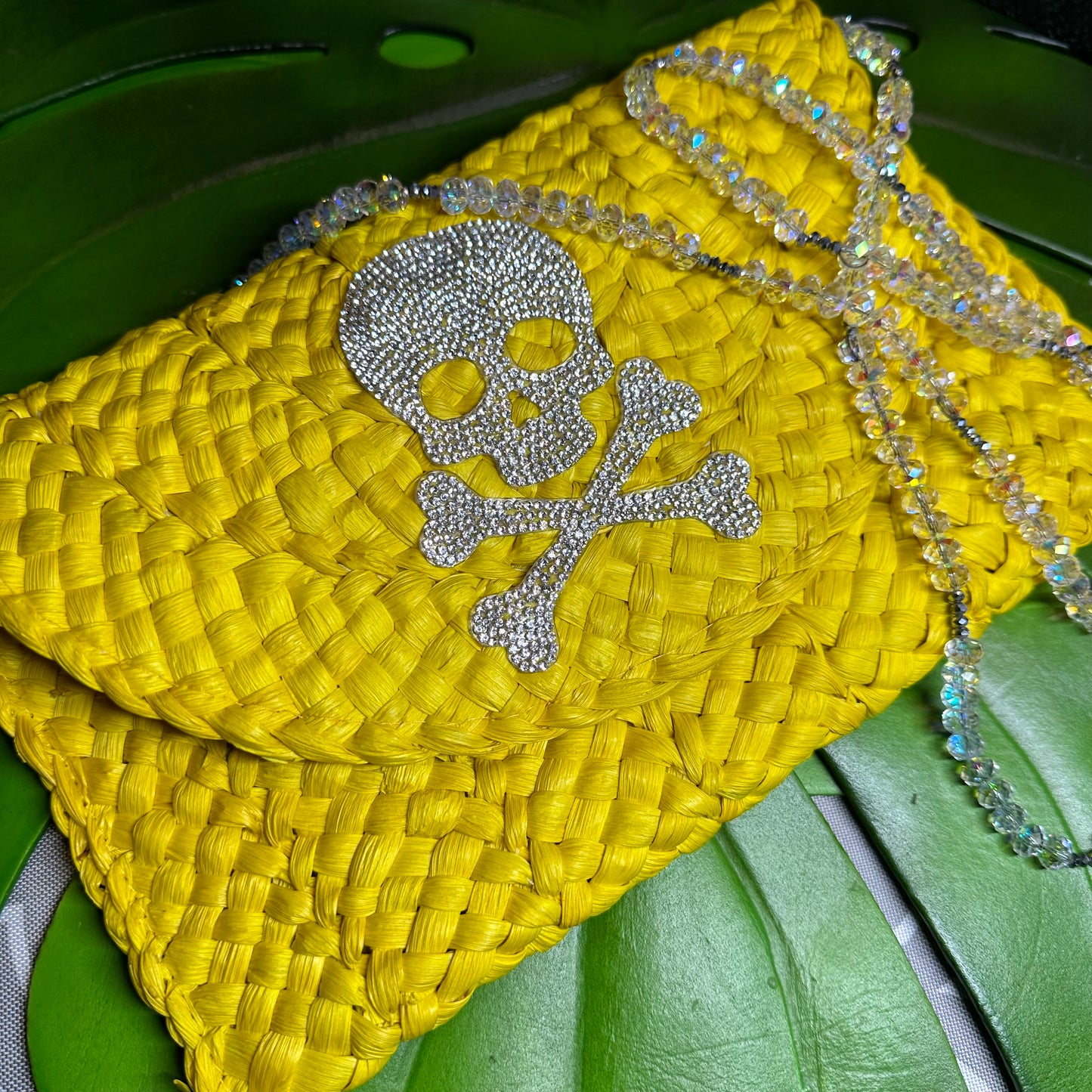 Straw Clutch with Crystal Skull  (No strap)| Erika Williner Designs
