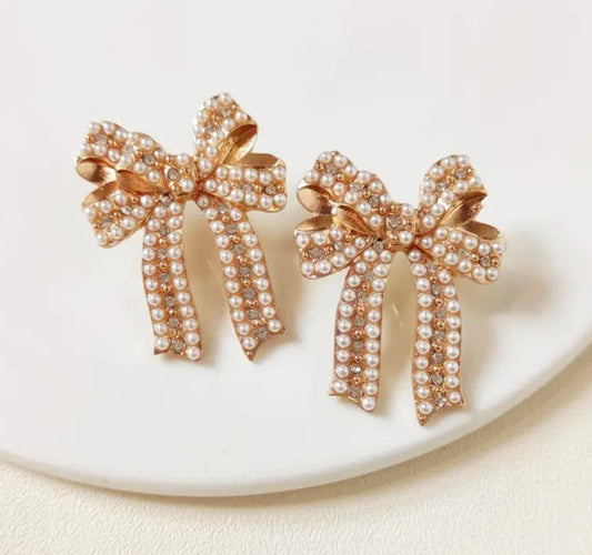 Erika Williner Designs ribbon earrings embellished with pearls