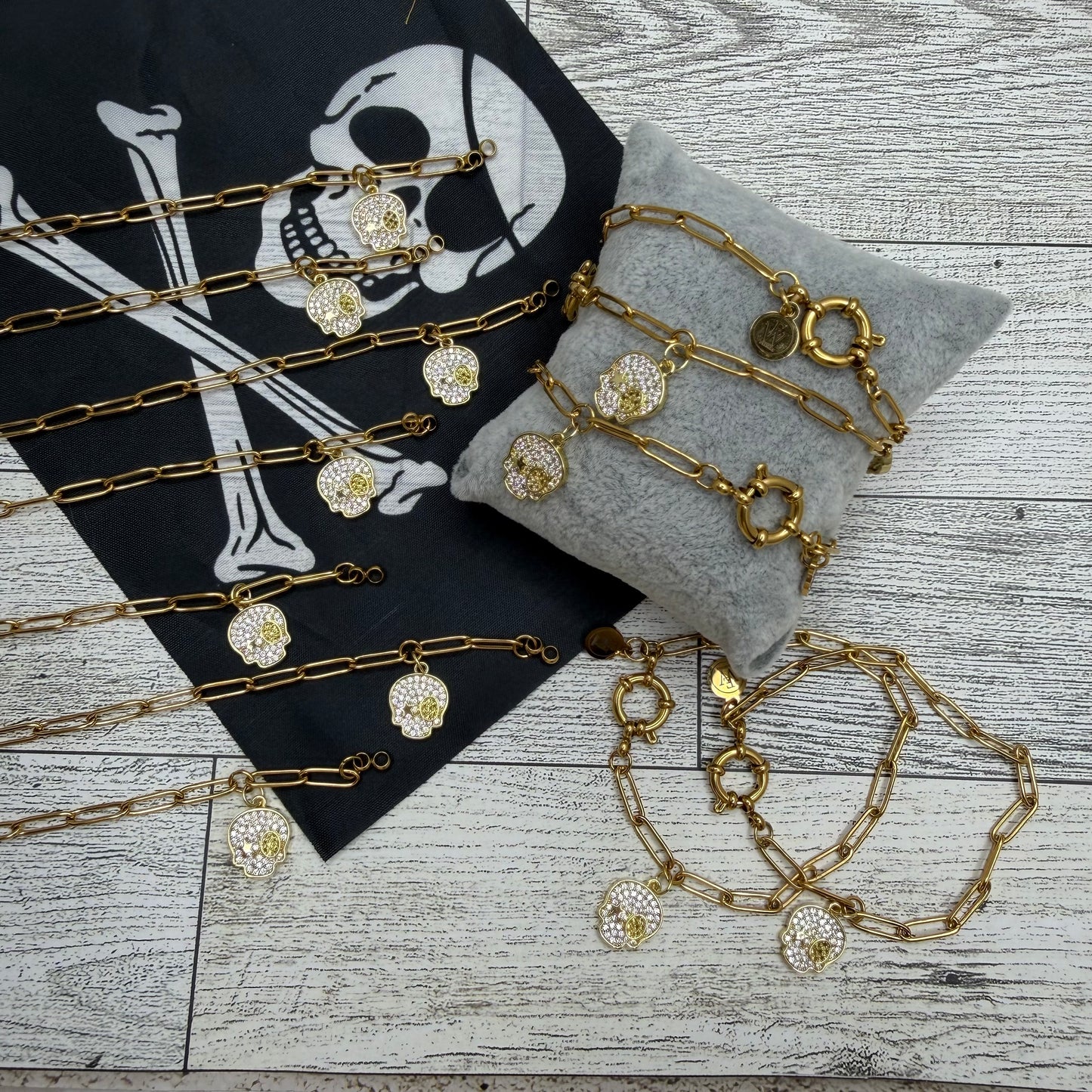 Paper Clip Bracelet with Pave Skull | Erika Williner Designs