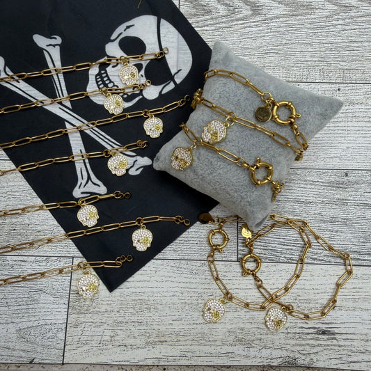 Paper Clip Bracelet with Pave Skull | Erika Williner Designs