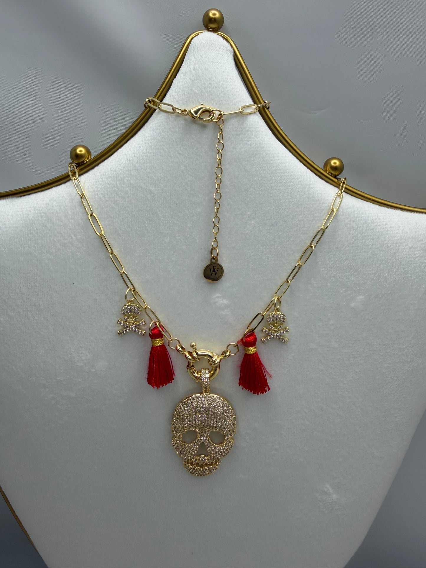 Paper Clip Chain with Pave Skull Pendant and tassels | Erika Williner Designs