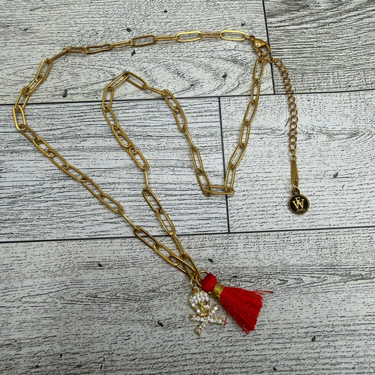 Dainty Single Pave Skull and tassel Necklace | Erika Williner Designs