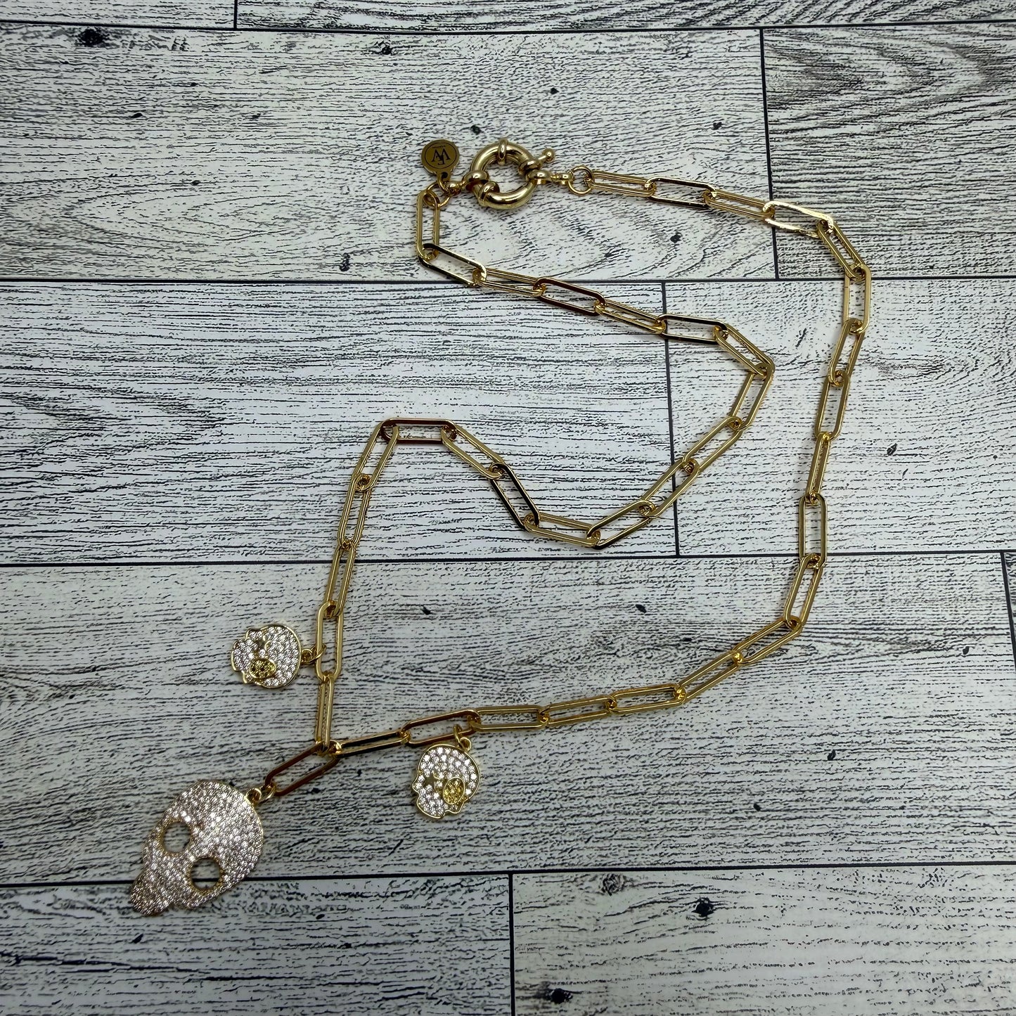 3 Skulls paper clip Necklace | Erika Williner Designs