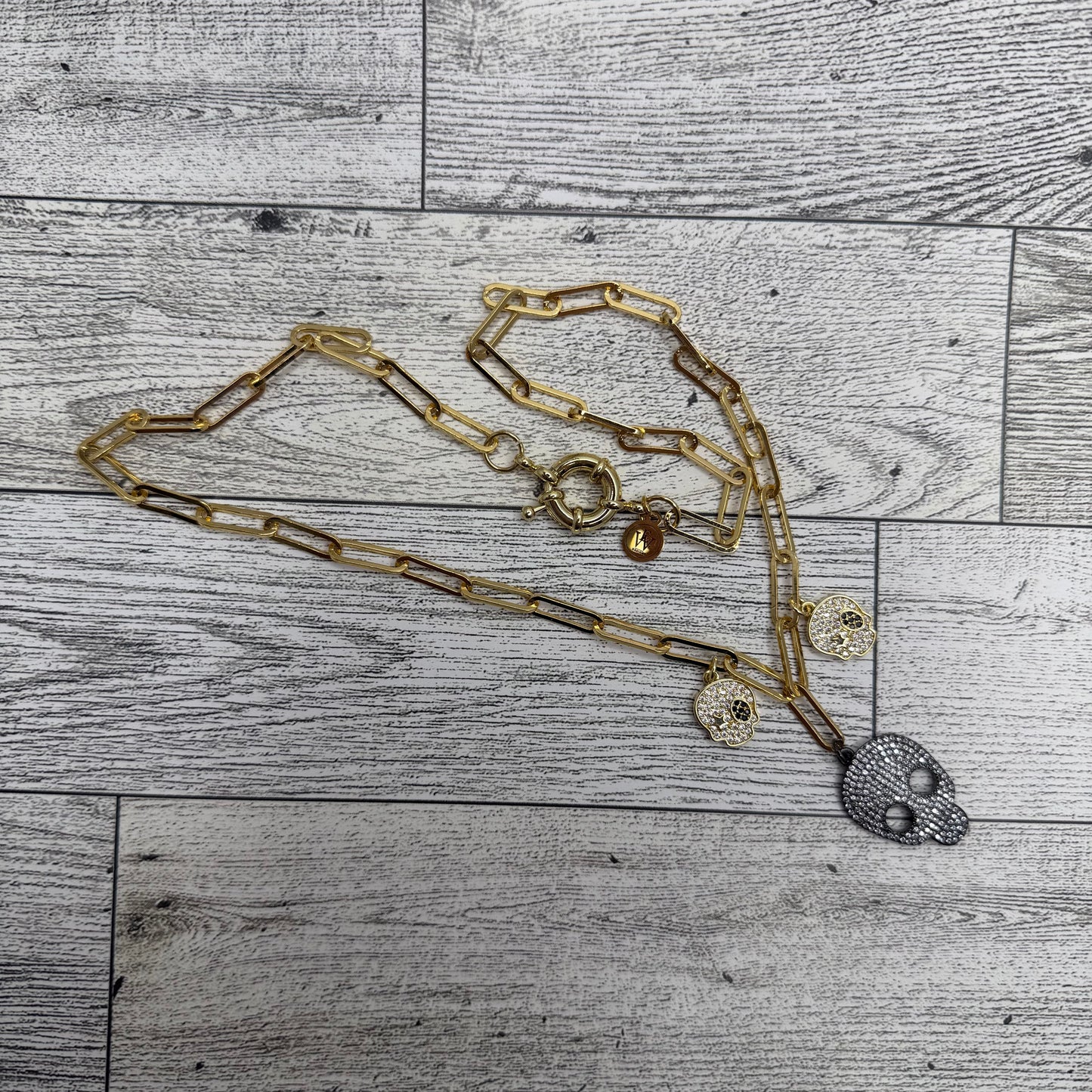 3 Skulls paper clip Necklace | Erika Williner Designs