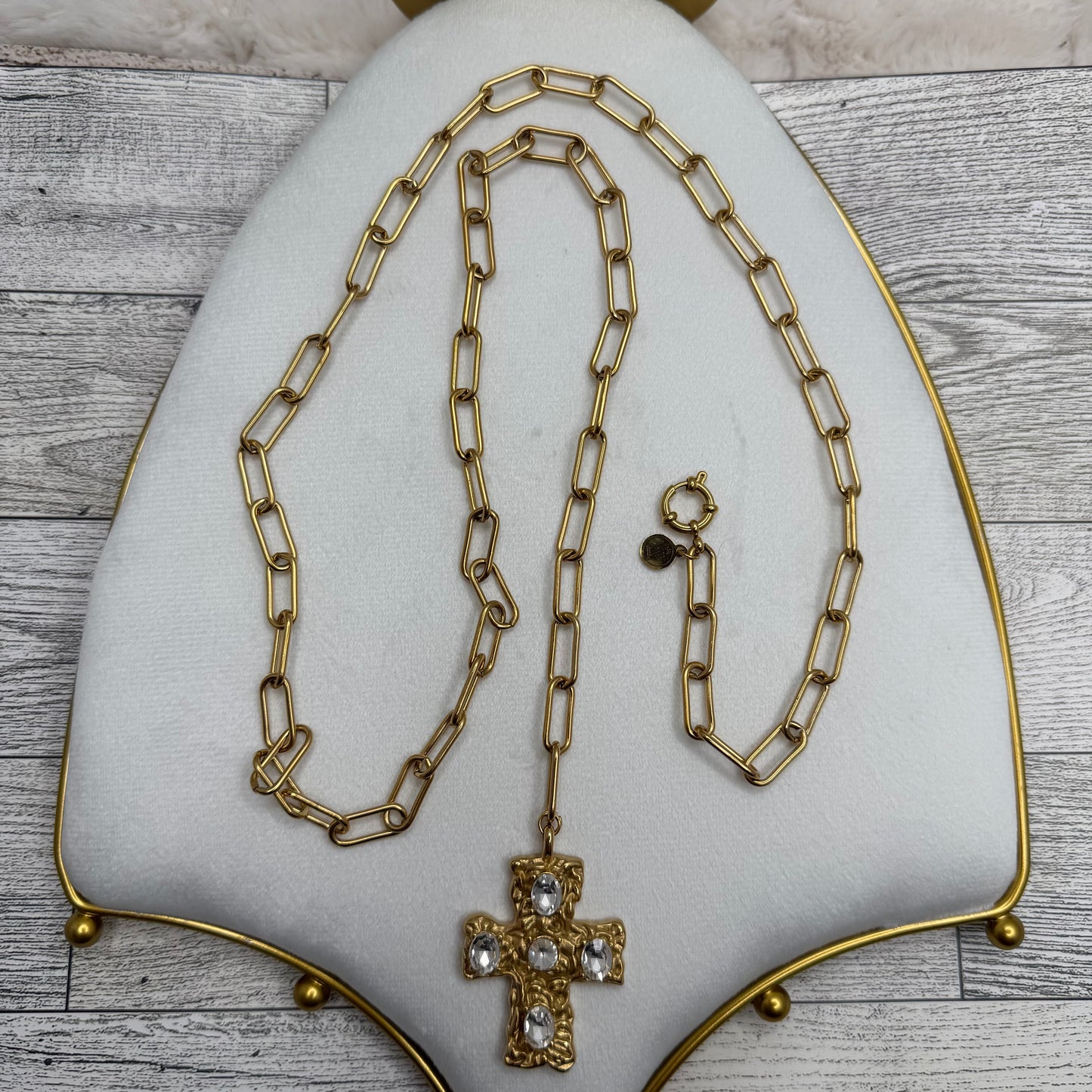 Paper Clip Chain with Golden Cross with Zircons | Erika Williner Designs