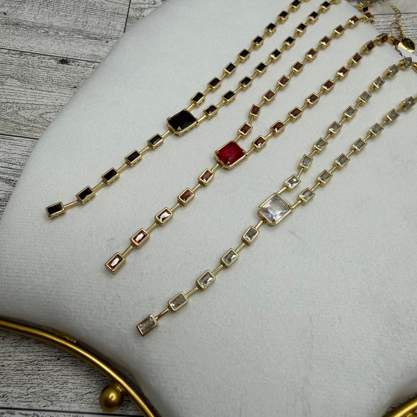 Lariat Style Necklace with Rectangular Zircons Links | Erika Williner Designs
