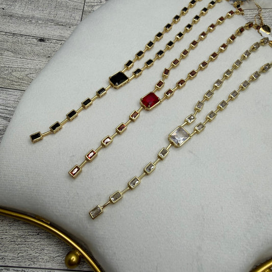 Lariat Style Necklace with Rectangular Zircons Links | Erika Williner Designs
