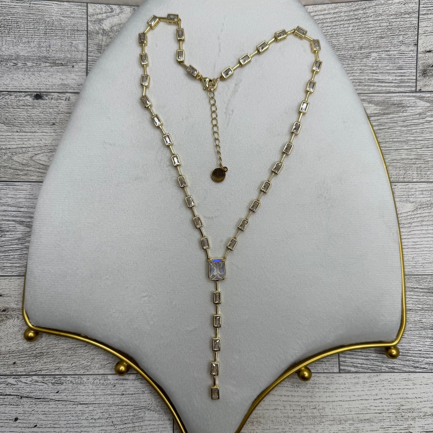 Lariat Style Necklace with Rectangular Zircons Links | Erika Williner Designs