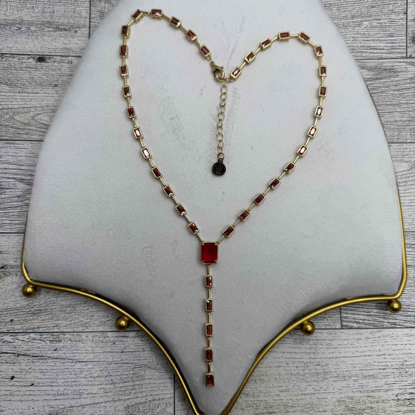 Lariat Style Necklace with Rectangular Zircons Links | Erika Williner Designs