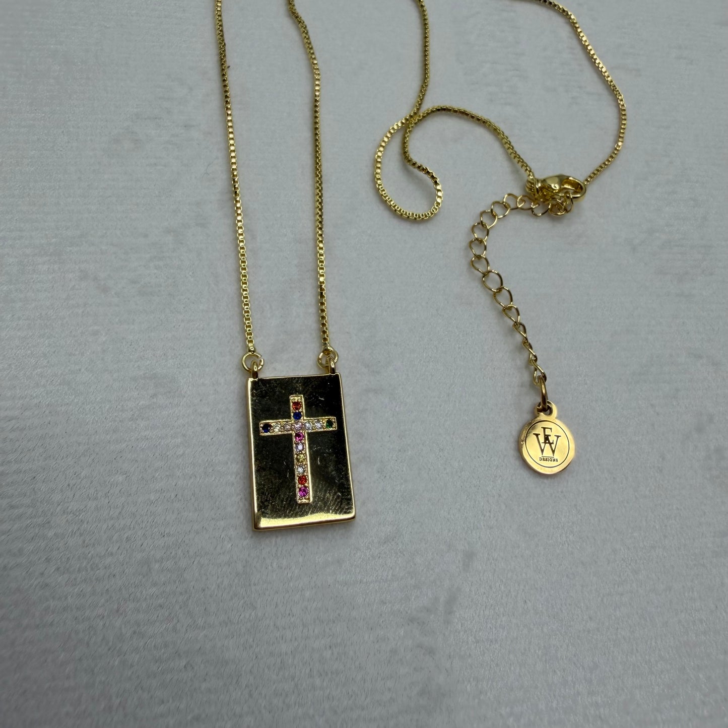 Multicolor Pave Rectangular Medallion Cross Necklace | Erika Williner Designs