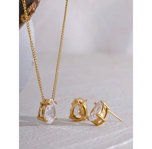 Clear TearDrop Pendant in Stainless Steel Necklace | Erika Williner Designs