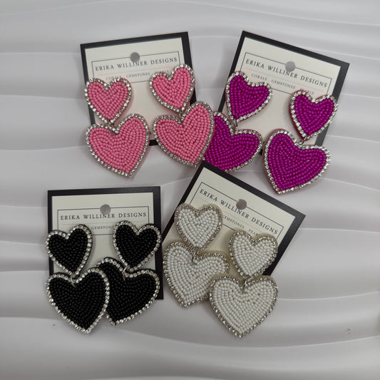 Two Beaded Hearts Earrings | Erika Williner Designs
