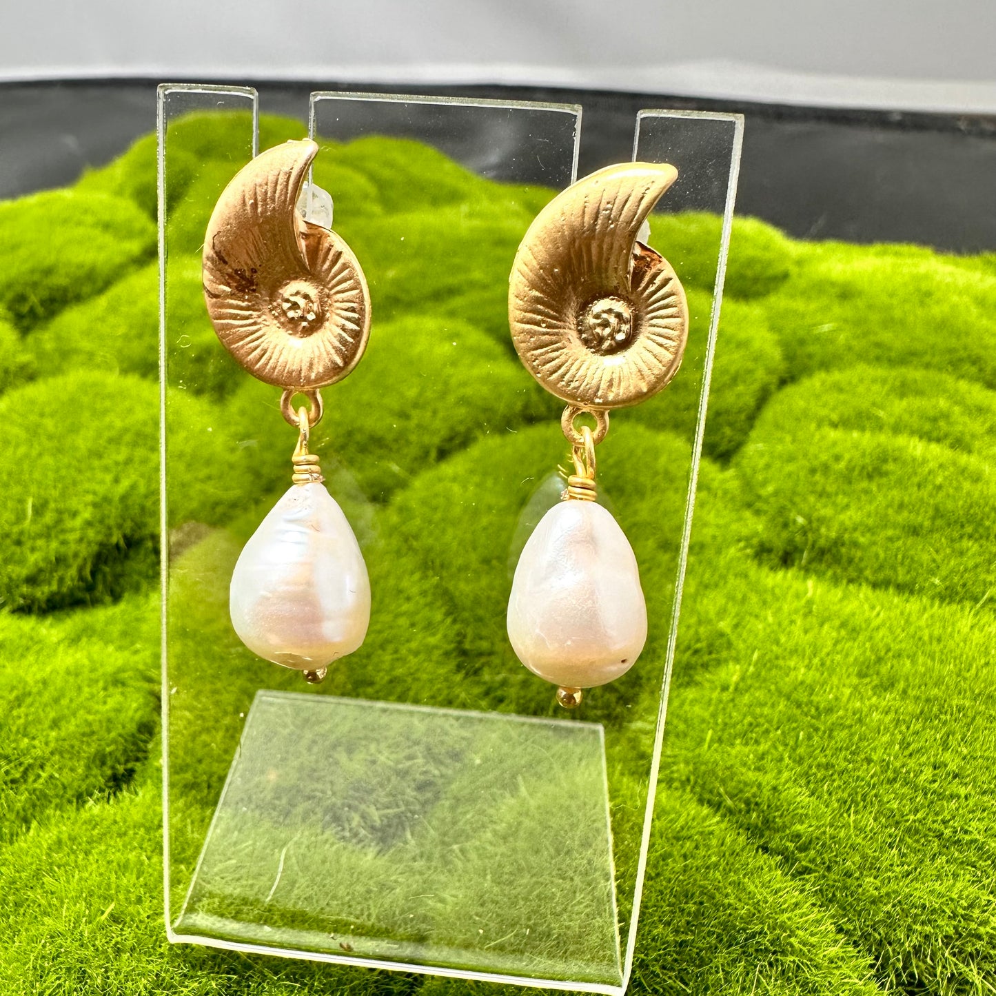 Gold Nautilus Earrings with Baroque Pearls 220-29 | Erika Williner Designs