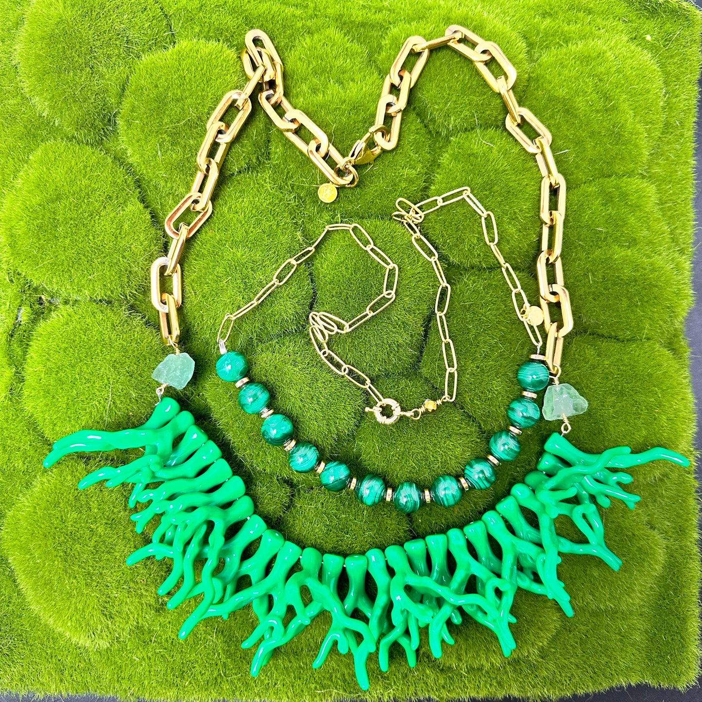 Malachite beads with stainless steel chain necklace 310-18 | Erika Williner Designs