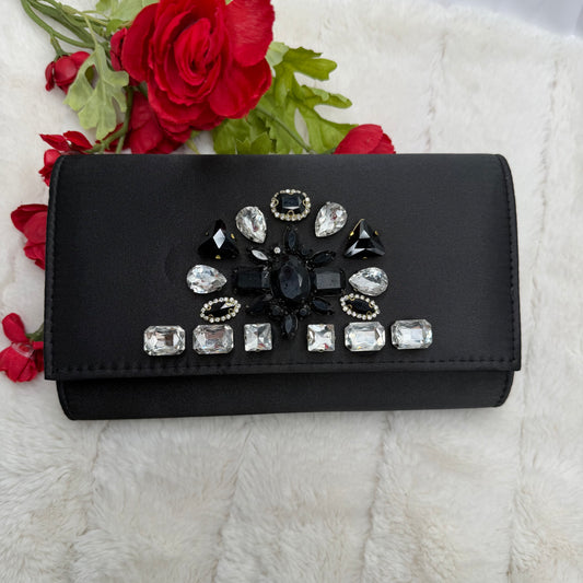 Black Satin Clutch with Big Gemstones | Erika Williner Designs