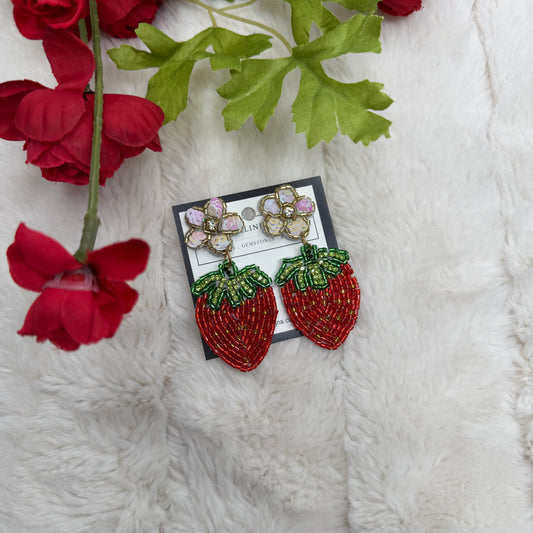Beaded Strawberry Earrings | Erika Williner Designs