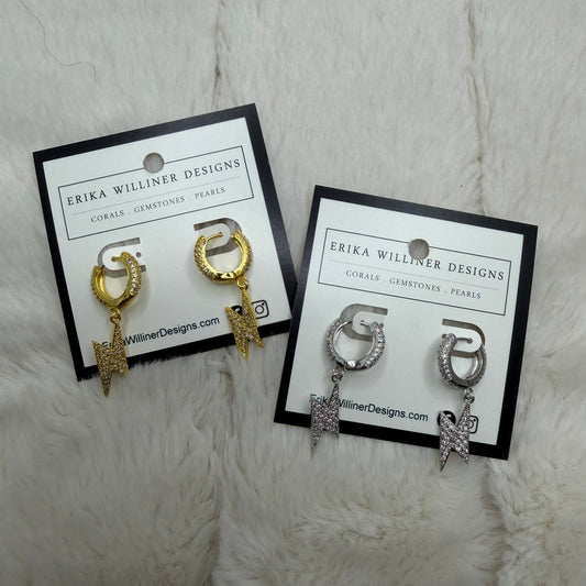 Sparkly Chunky Hoop and Lightning Bolt Earring | Erika Williner Designs