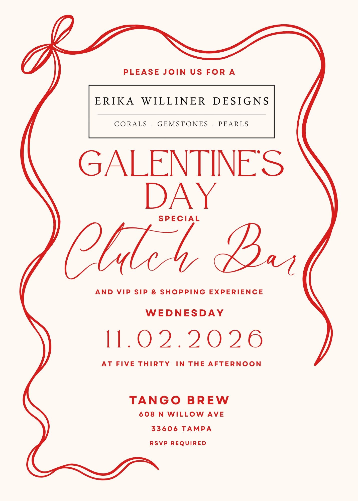 Galentines Event: Clutch Bar and VIP Shopping -  Feb 11 @ 5:30 pm at Tango Brew | Erika Williner Designs