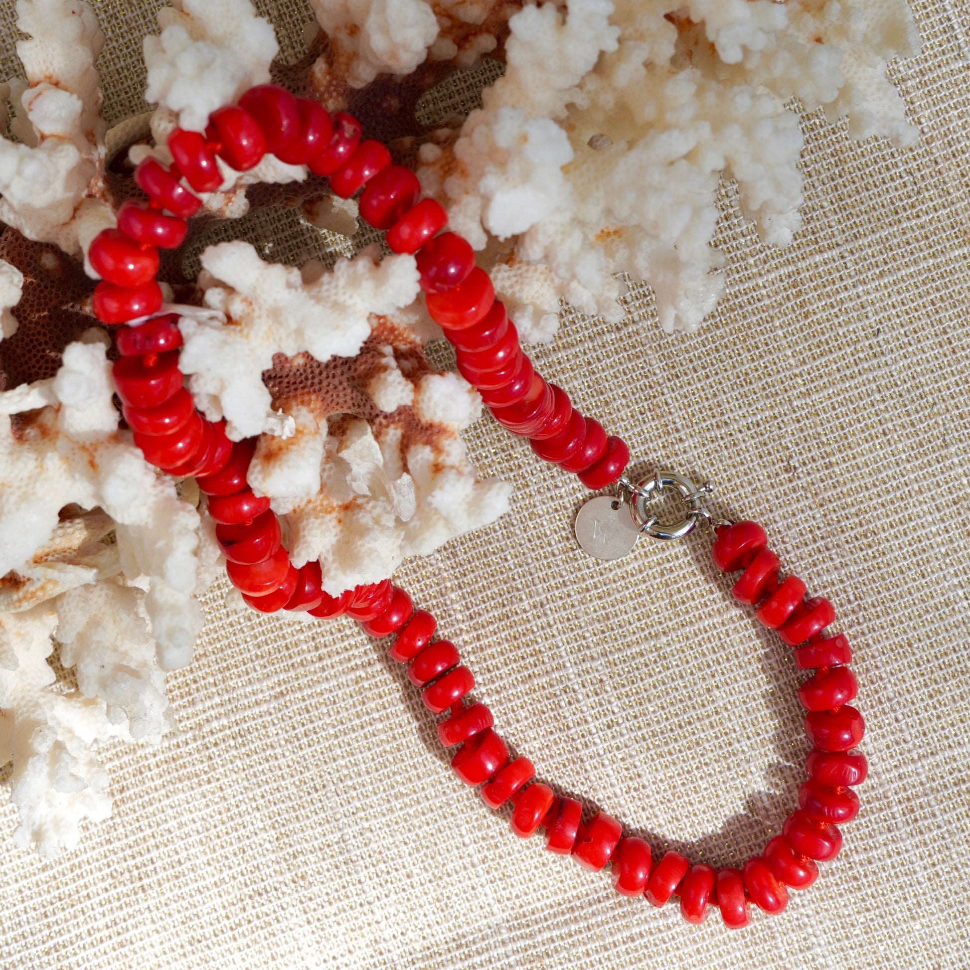 another view of red coral necklace