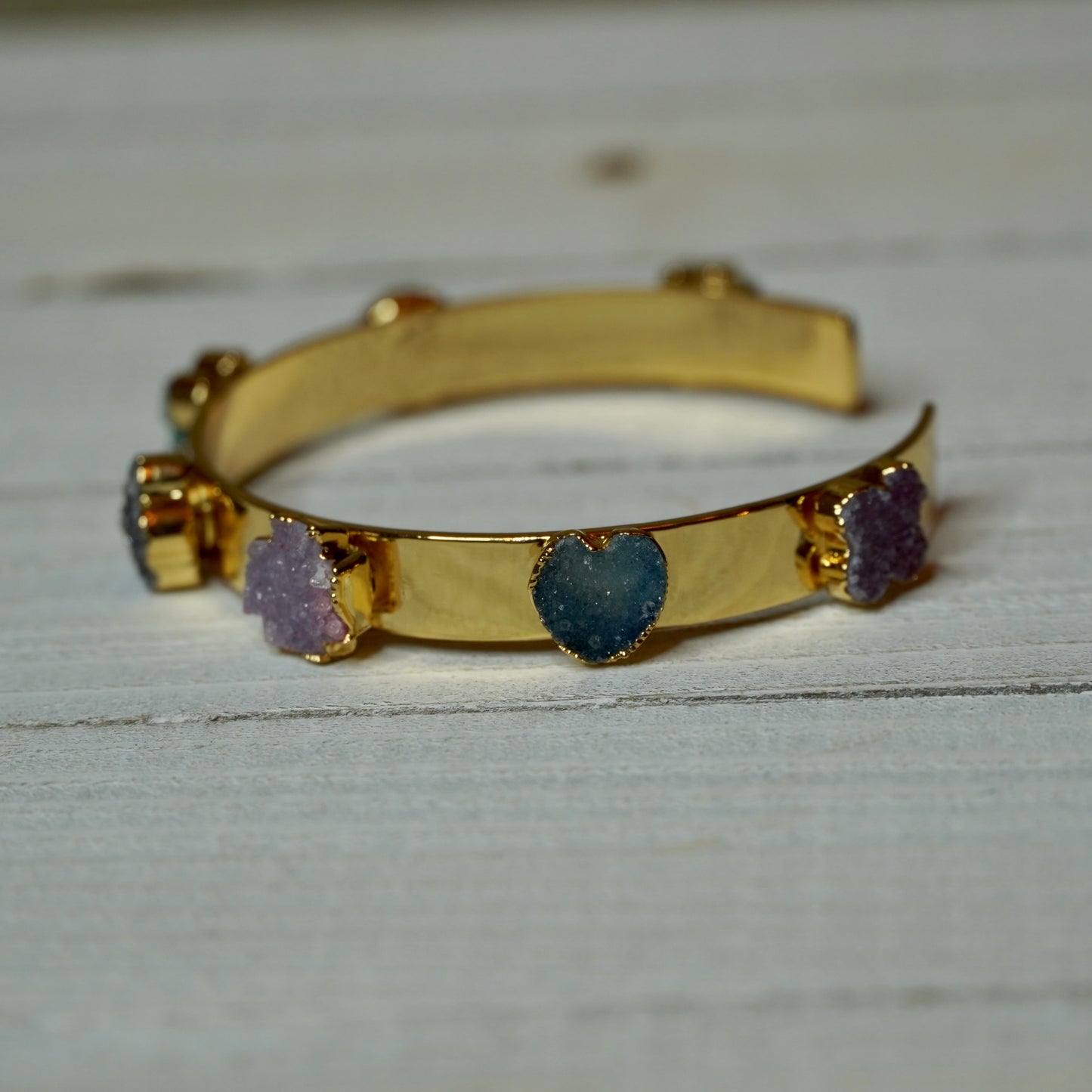 Multicolor Druzy Gold Plated Stainless Steel Open 7.5" Cuff  420-01 | Erika Williner Designs