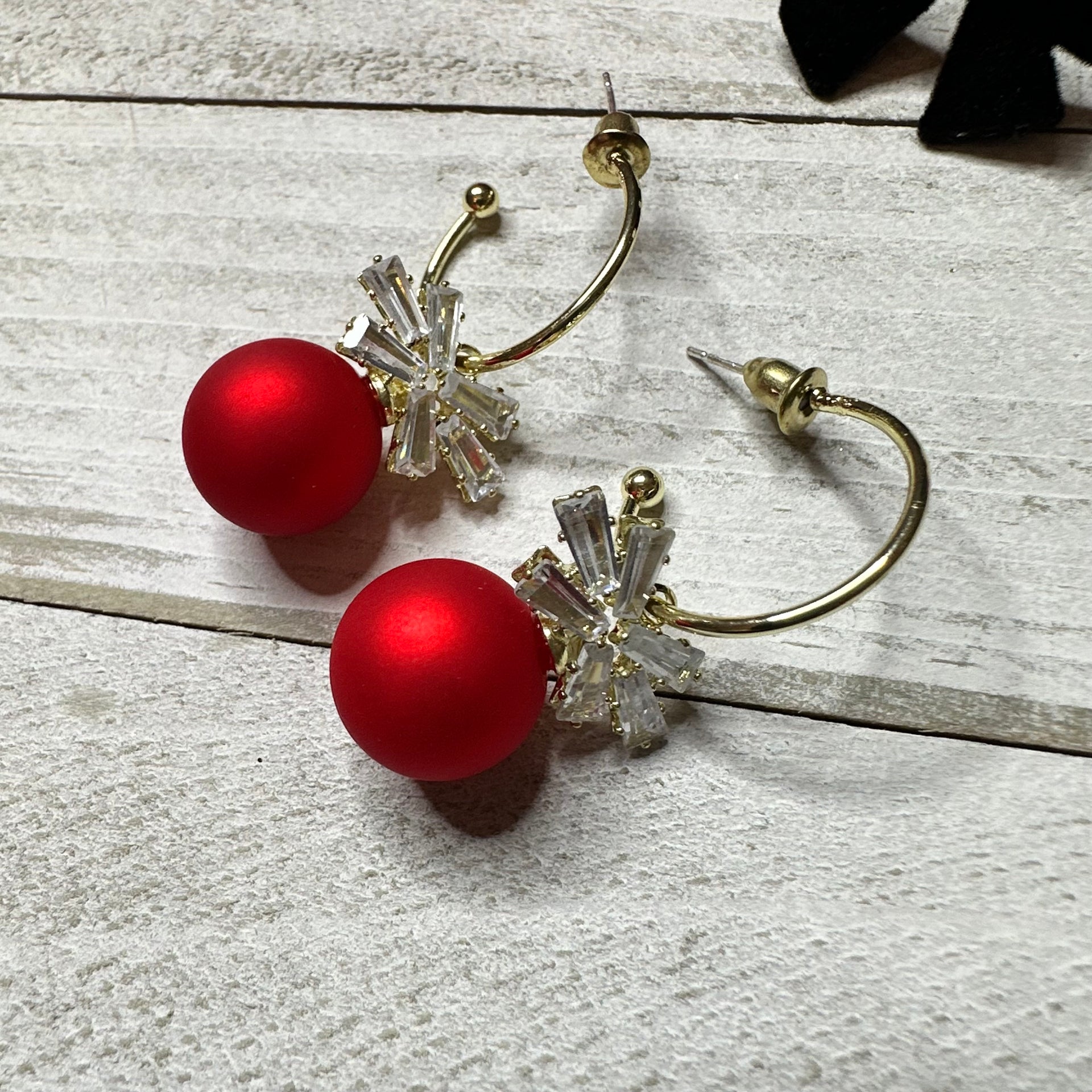 Gorgeous Red Christmas Ornamental with Cubic Zircona Bow Earrings