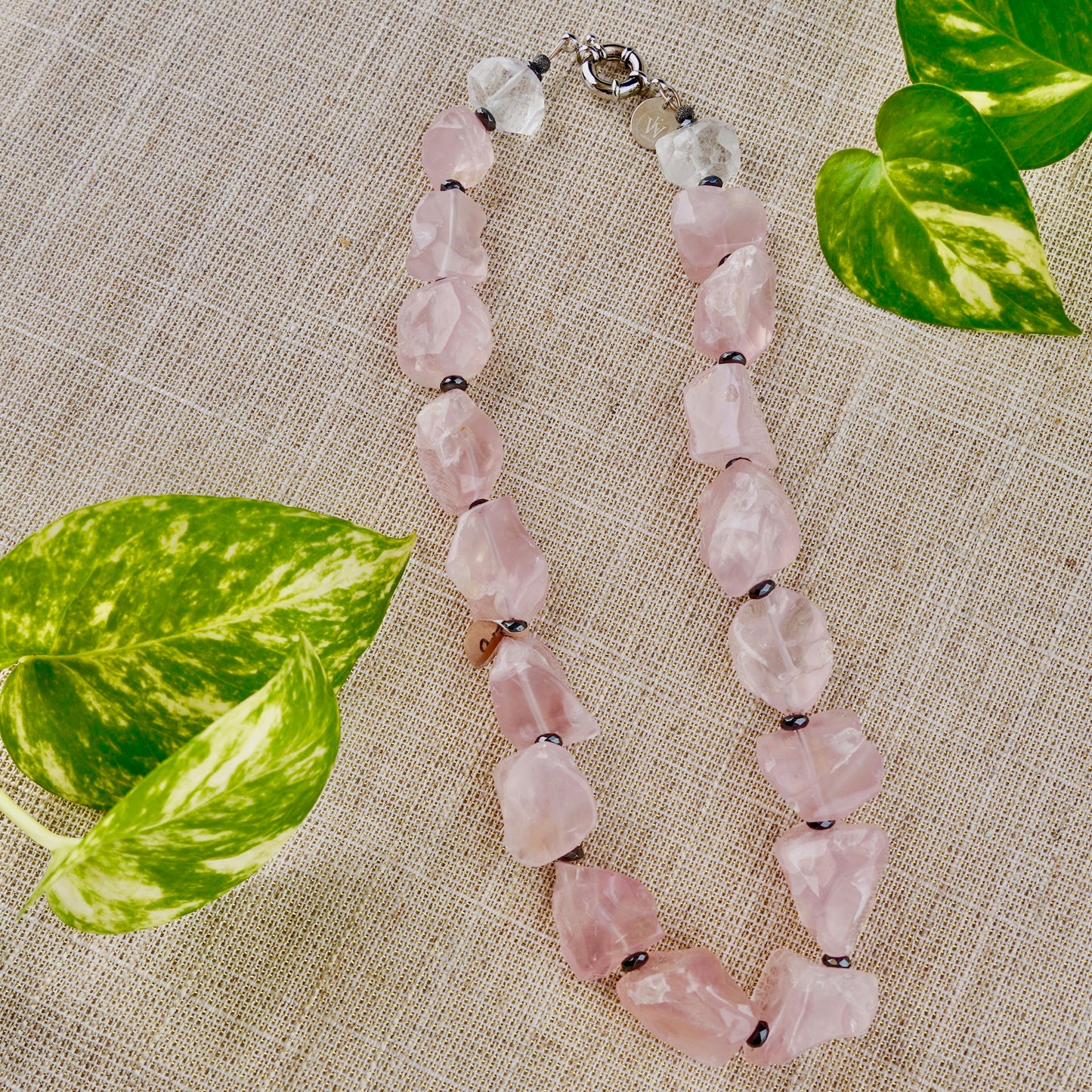 rose quartz and hematite beads necklace
