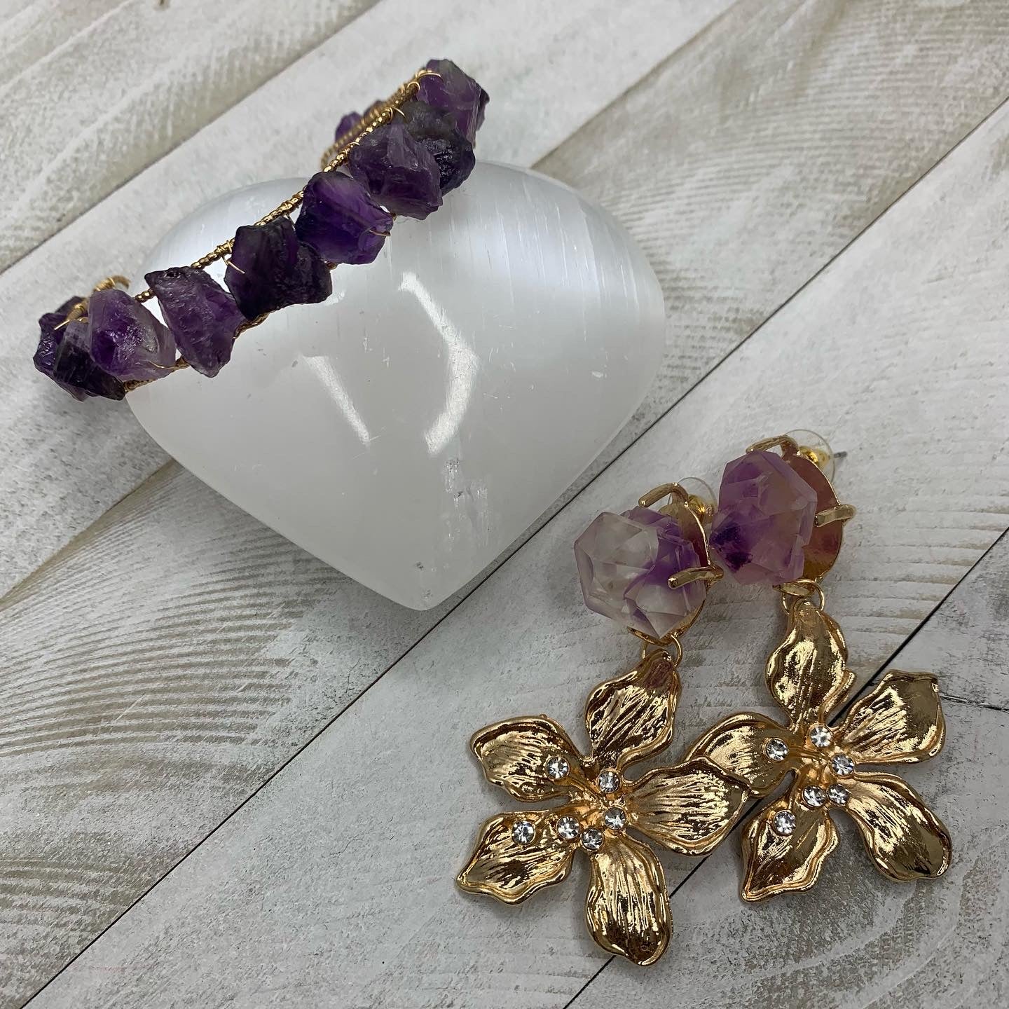 Faux Amethyst Druzy and a delicate Flower Charm